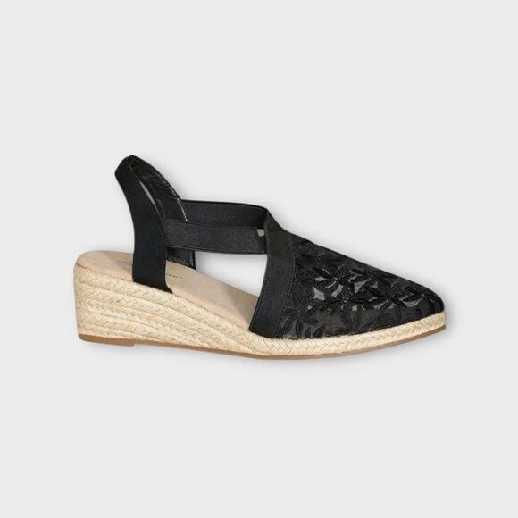 AVENUE Women's Cloudwalkers Wide FIT Espadrille Casey Sandal, Black, 8 WIDE - Picture 1 of 3